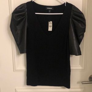 Express leather puff sleeve sweater